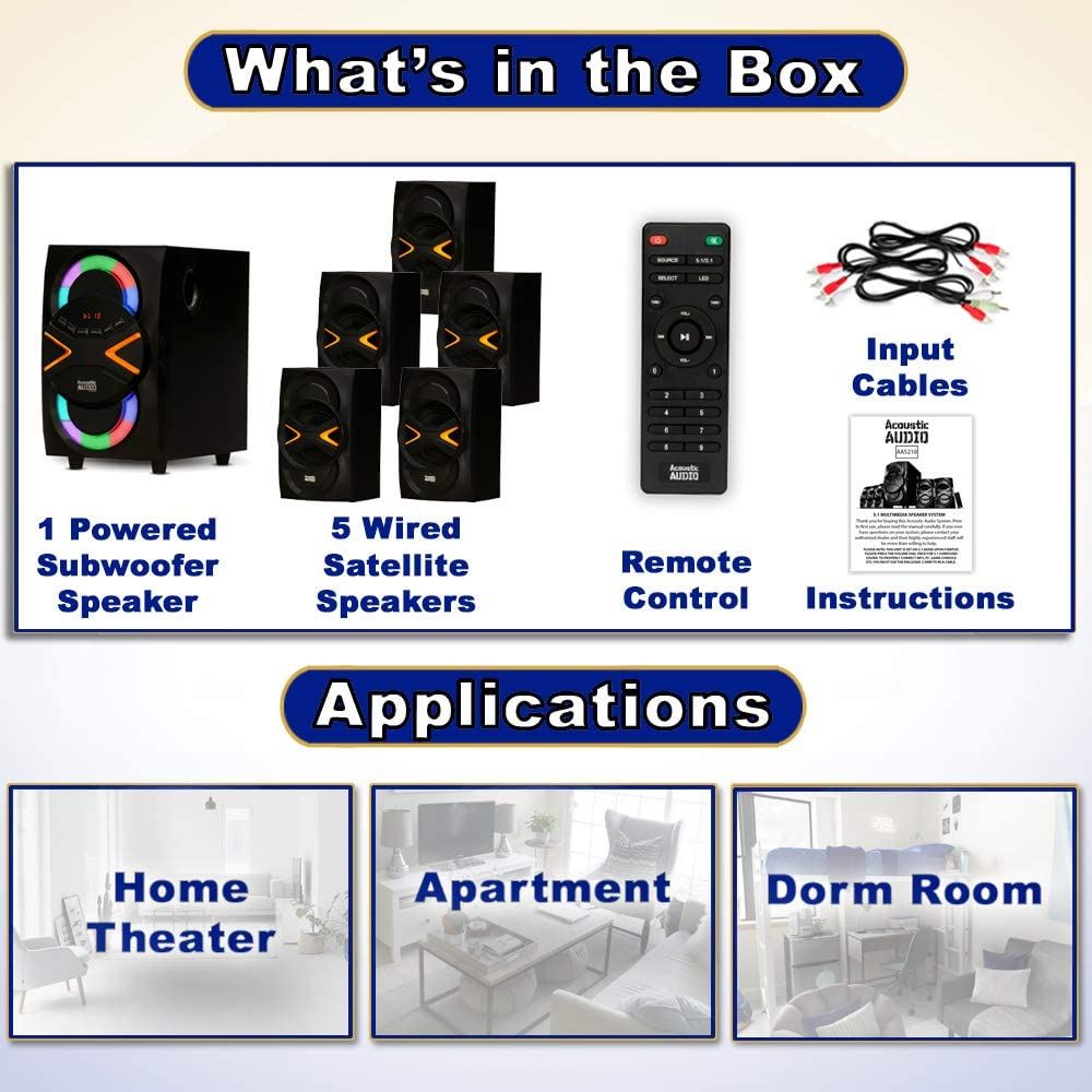 5.1-Channel with LED lights and Bluetooth Home Theater Speaker System