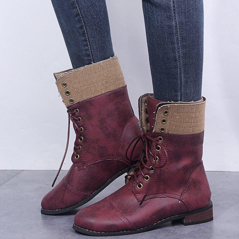 Womens Lace Up Mid-Calf Winter Boots