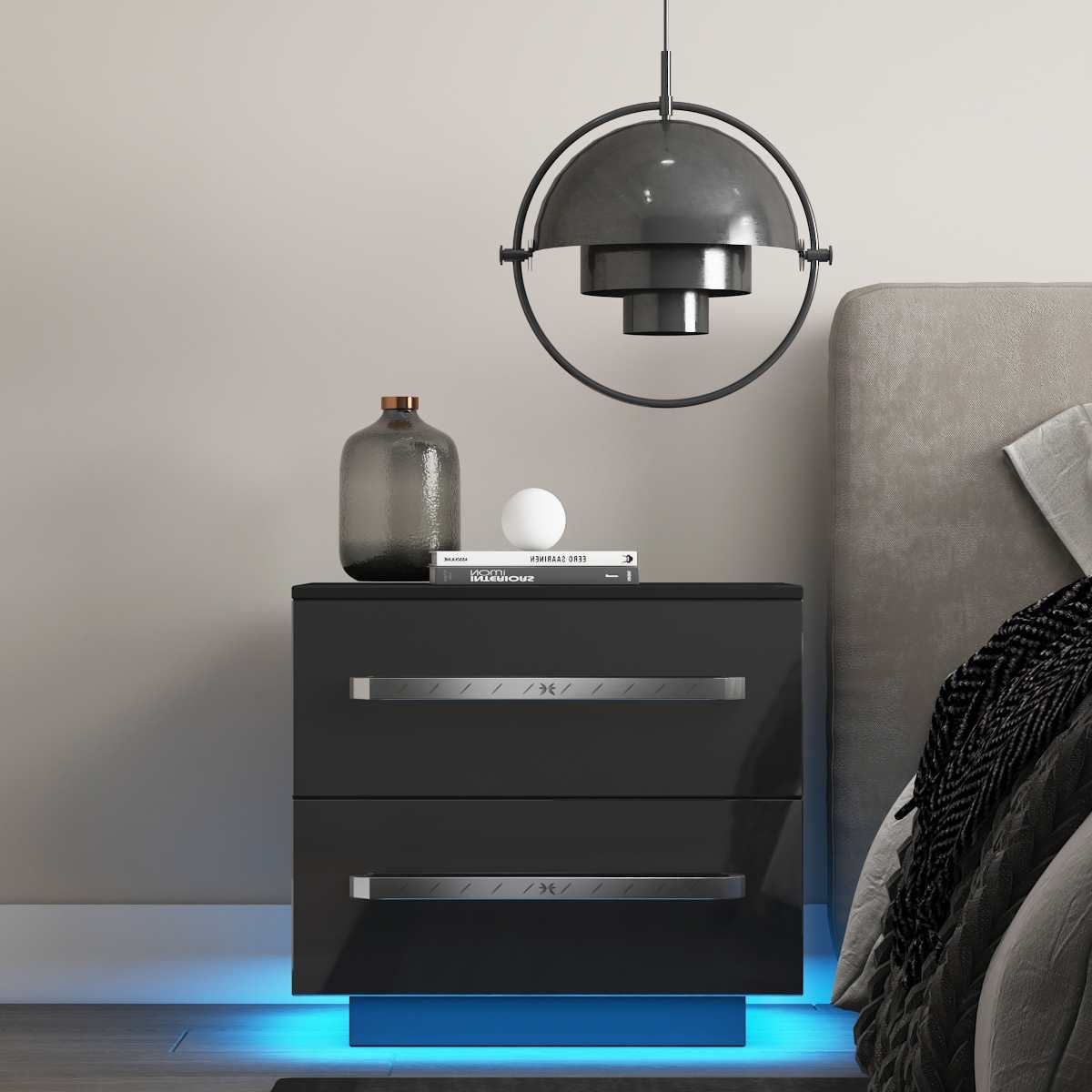 LED Bedside Table Coffee Tea Table With 2 Chest of Drawer Bed side Table