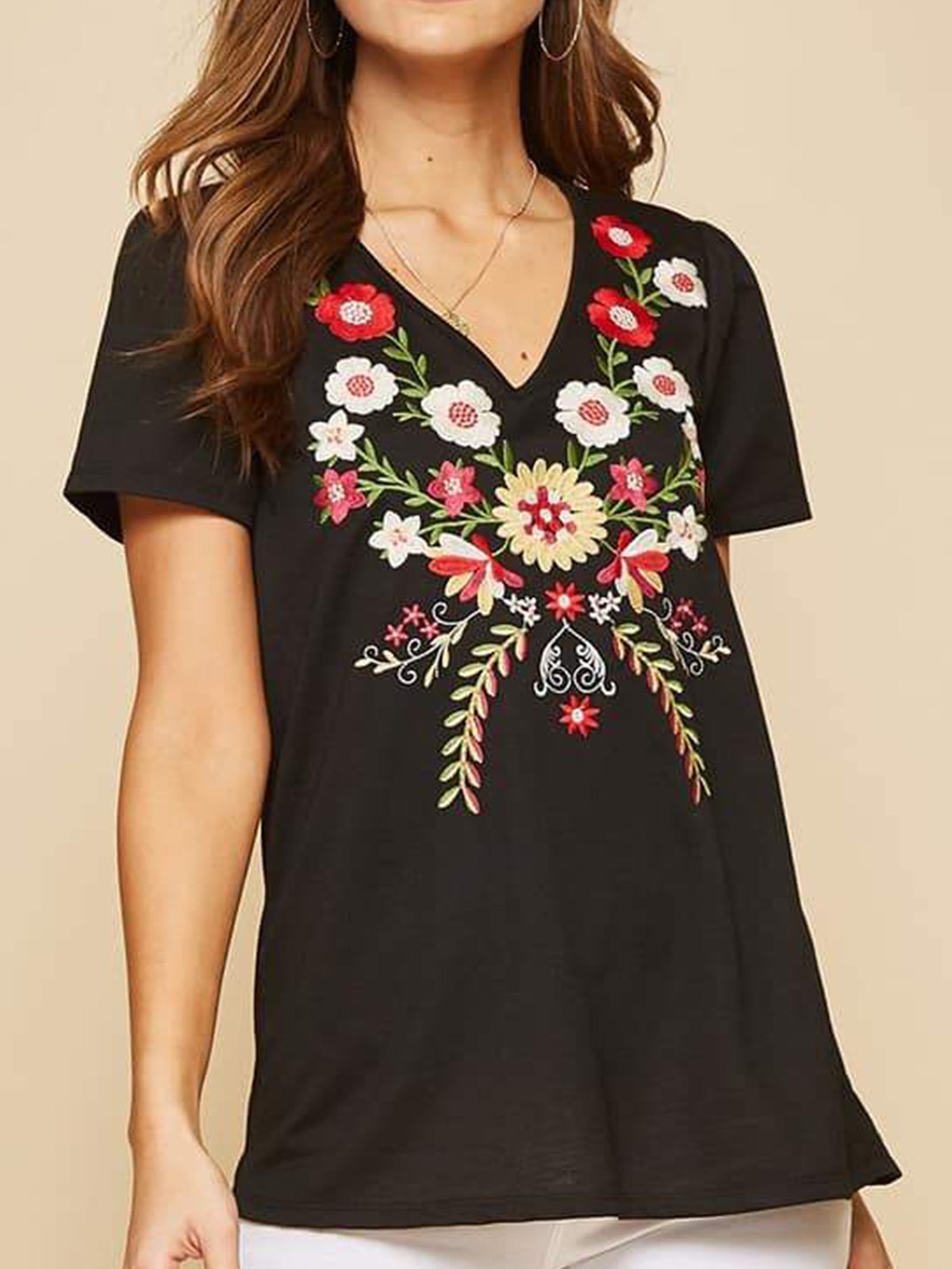 Casual Floral Shift Short Sleeve Shirts & Tops