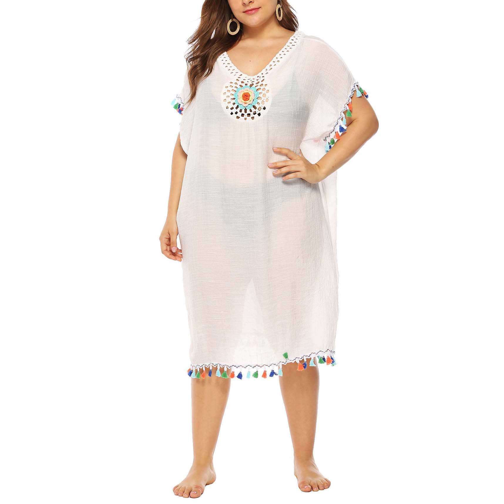 Accesoriu pentru Plaja, cu Ciucuri Colorati, Maneca Carlig, Cusaturi Floare