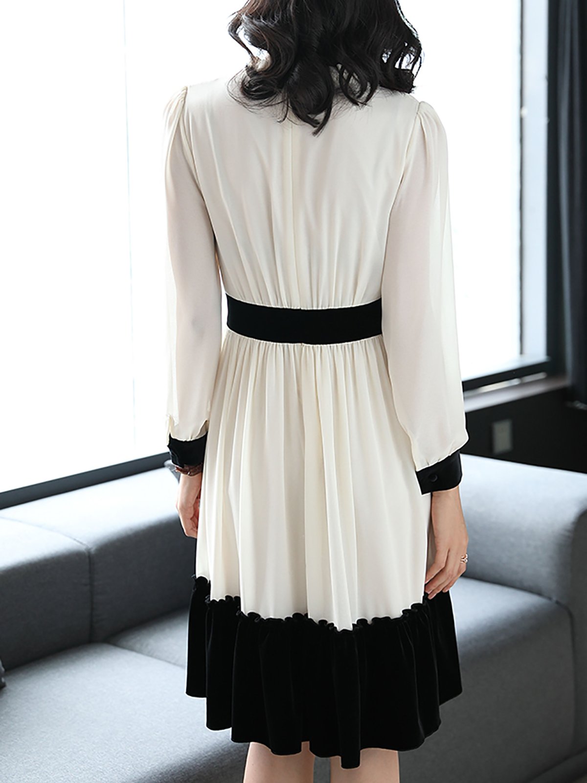White Chiffon Elegant Ruffled Midi Dress