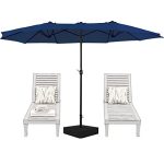 SUPERJARE 14 Ft Patio Umbrella Double Sided, Outdoor Market Umbrella with Base Included, Extra Large Outside Twin Umbrella with Crank – Navy Blue
