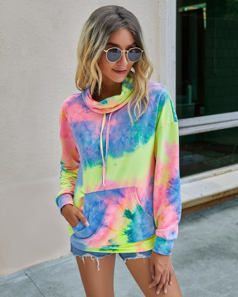 Autumn Tie Dye Turndown Collar Sweat Shirt