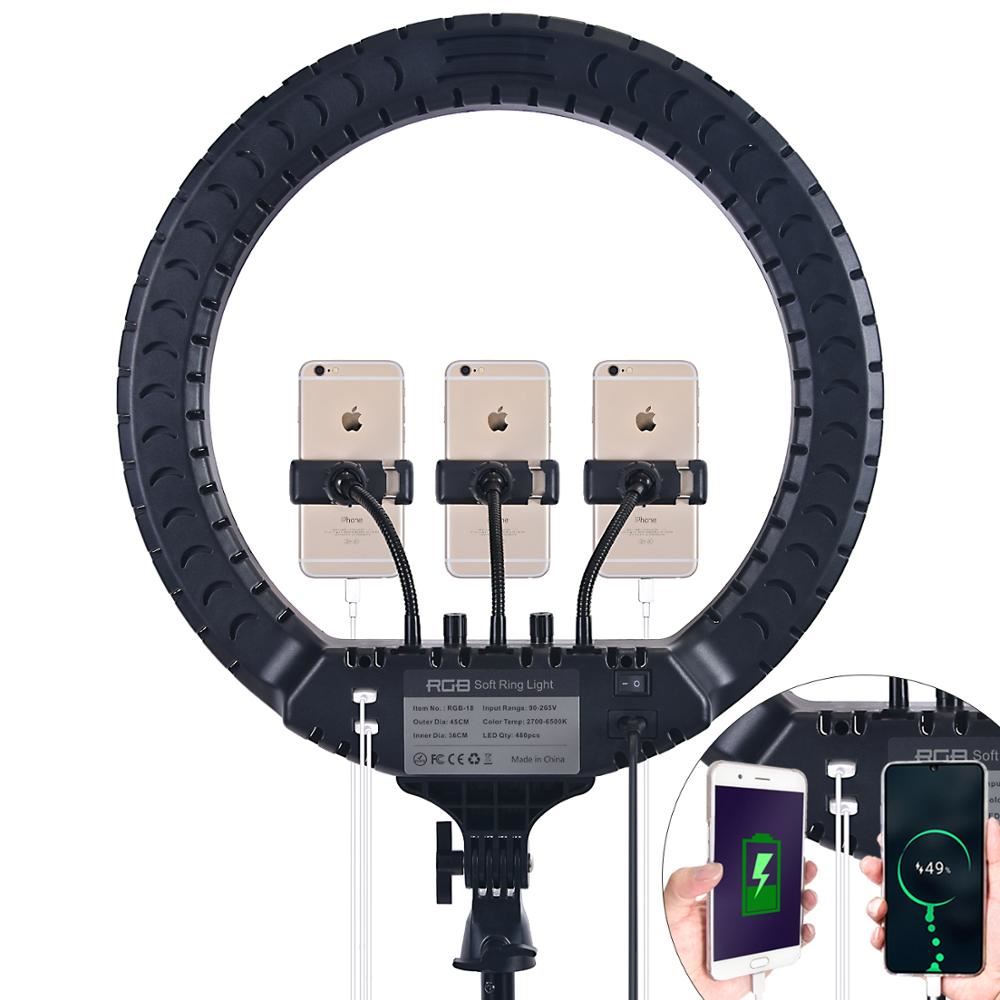 18 Inch Led RGB Ring Light Photographic Lighting 2700-6500K Ring Lamp With Tripod and USB