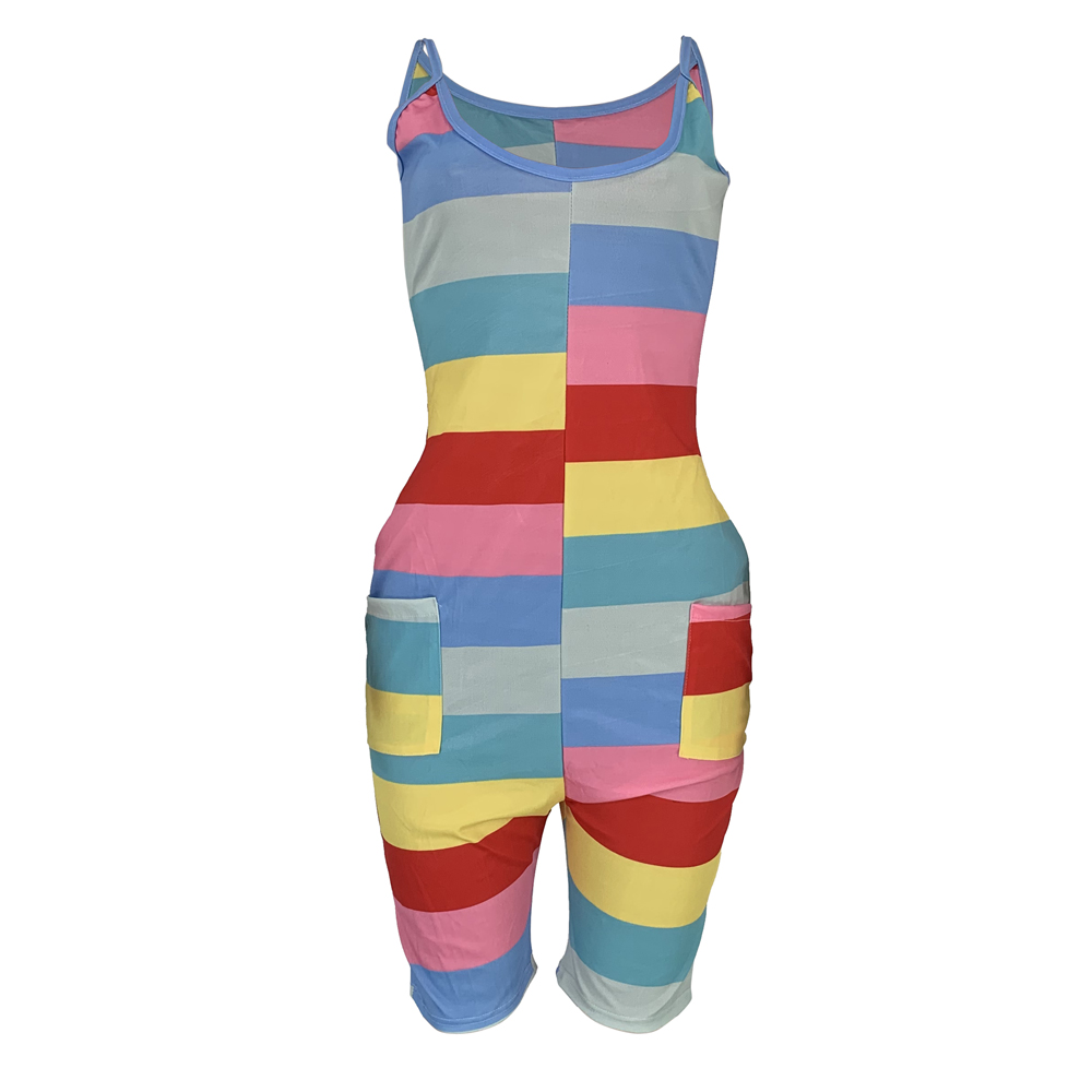 Sexy Colorful Straps Pocket Jumpsuit