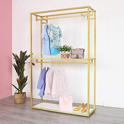 Metal Free Standing Display Garment Clothing Rack with Wooden Shelves/47.2�?