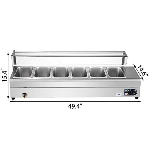 6-Pan Bain Marie Food Warmer 6-Inch Deep, 1500W Electric Countertop Food Warmer