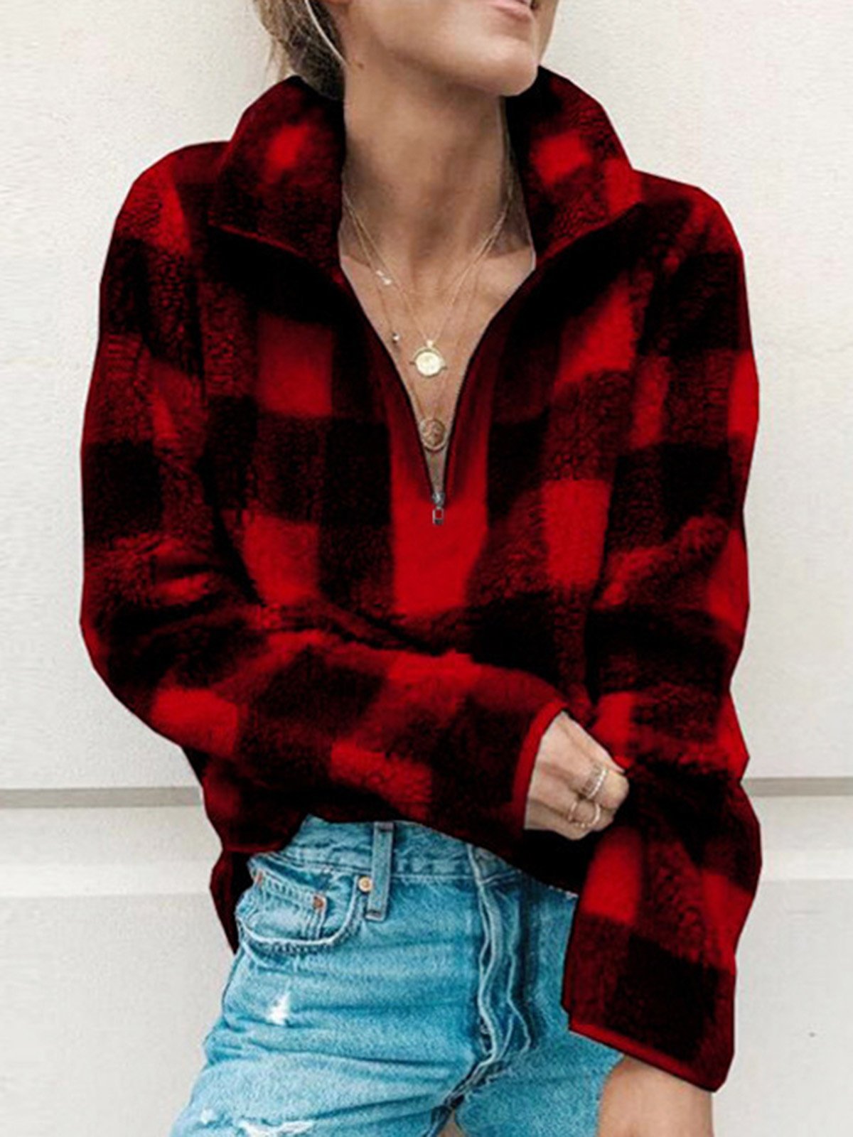 Vintage Stand-Up Neck Long Sleeve Cashmere Sweatshirts