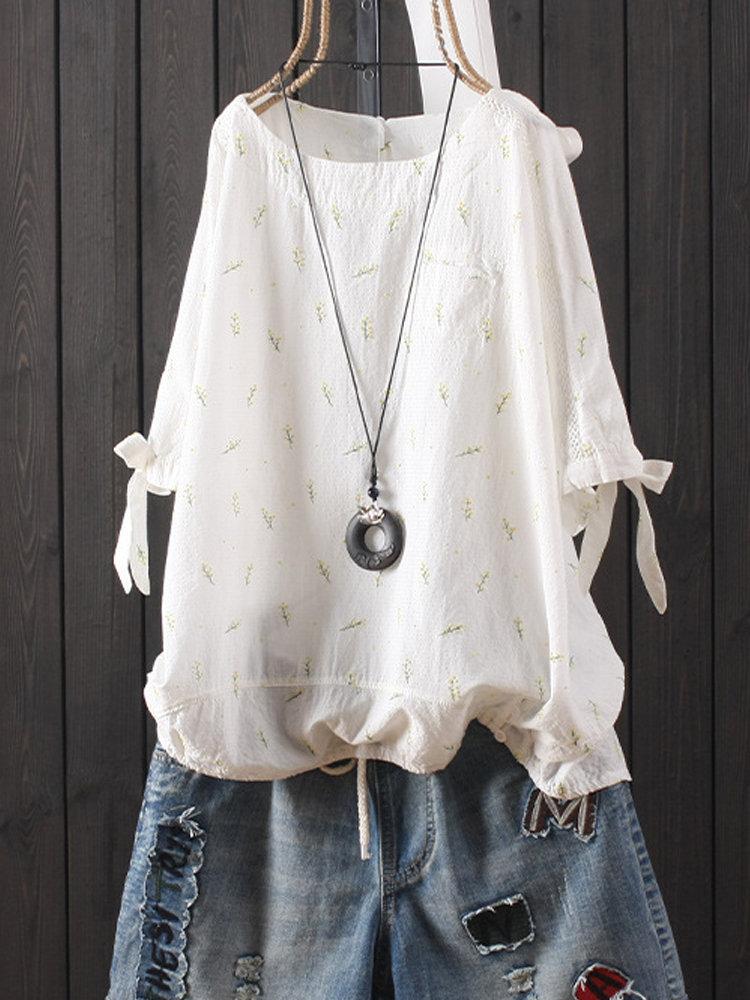 Cotton-Blend Short Sleeve Floral Casual Shirts & Tops
