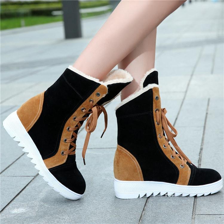 Warm Vintage Platform Daily Color Block Suede Boots