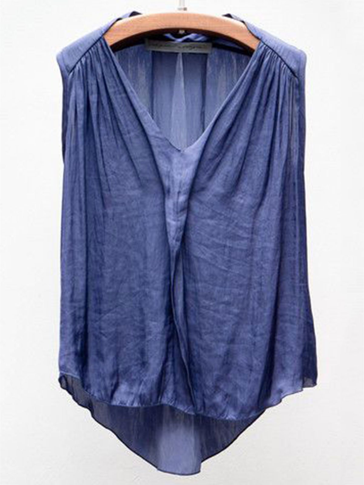 Sleeveless V Neck Solid Shirts & Tops