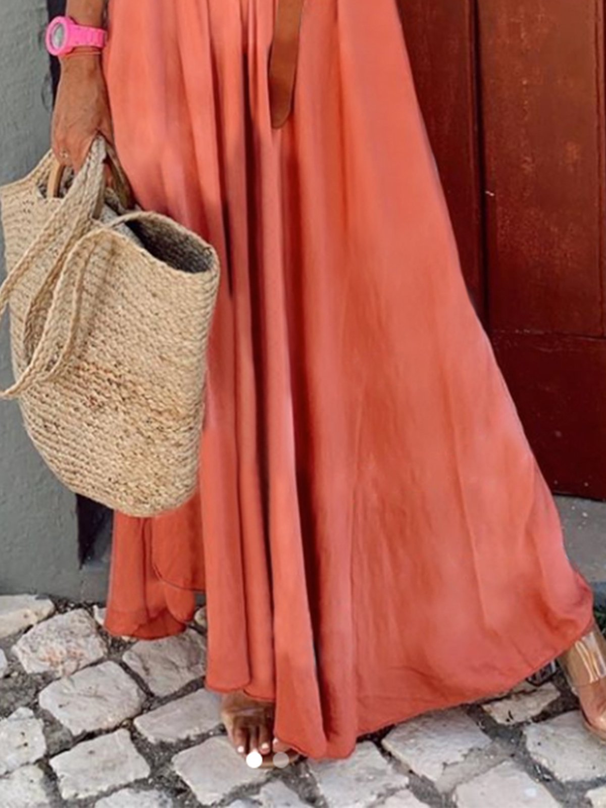 Casual Retro Holiday Strapless V-Neck Long Dress