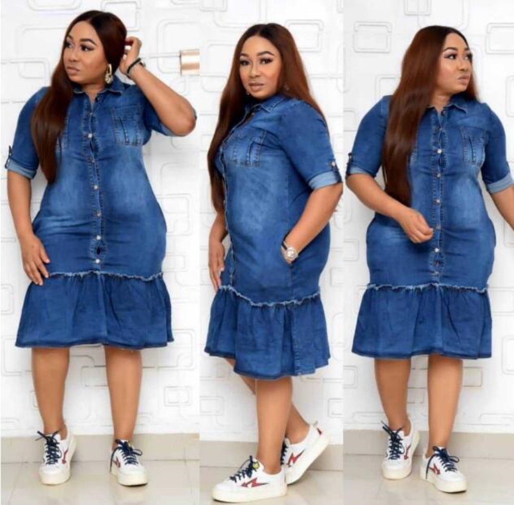 Plus Size African Blue Denim Dress
