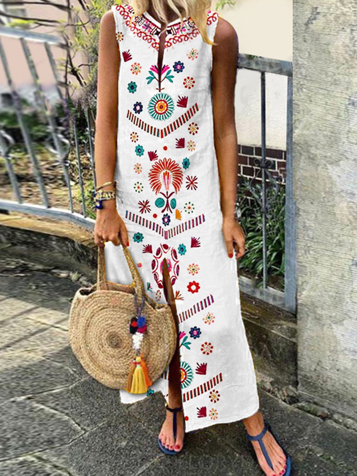 White Casual Floral Cotton Summer Dress