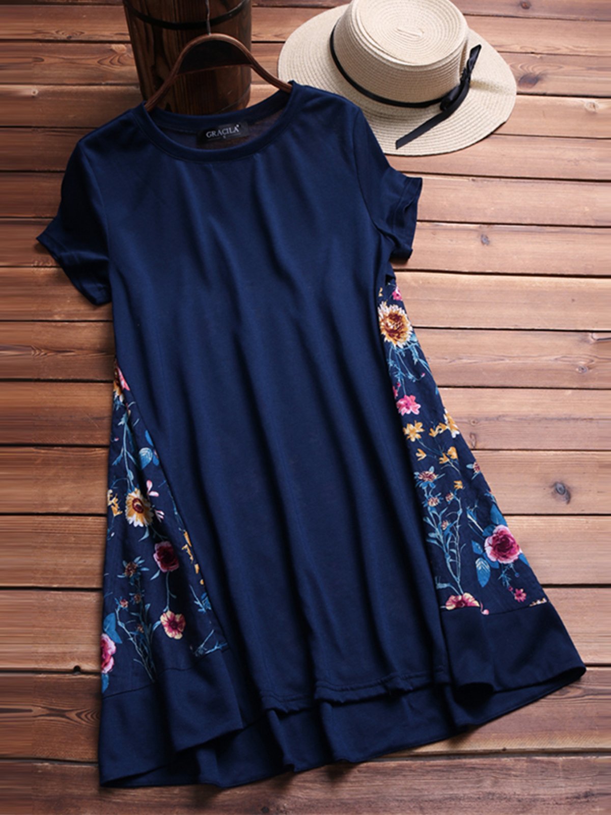 Short Sleeve Floral-Print Casual Dresses
