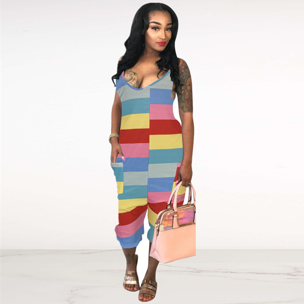 Sexy Colorful Straps Pocket Jumpsuit
