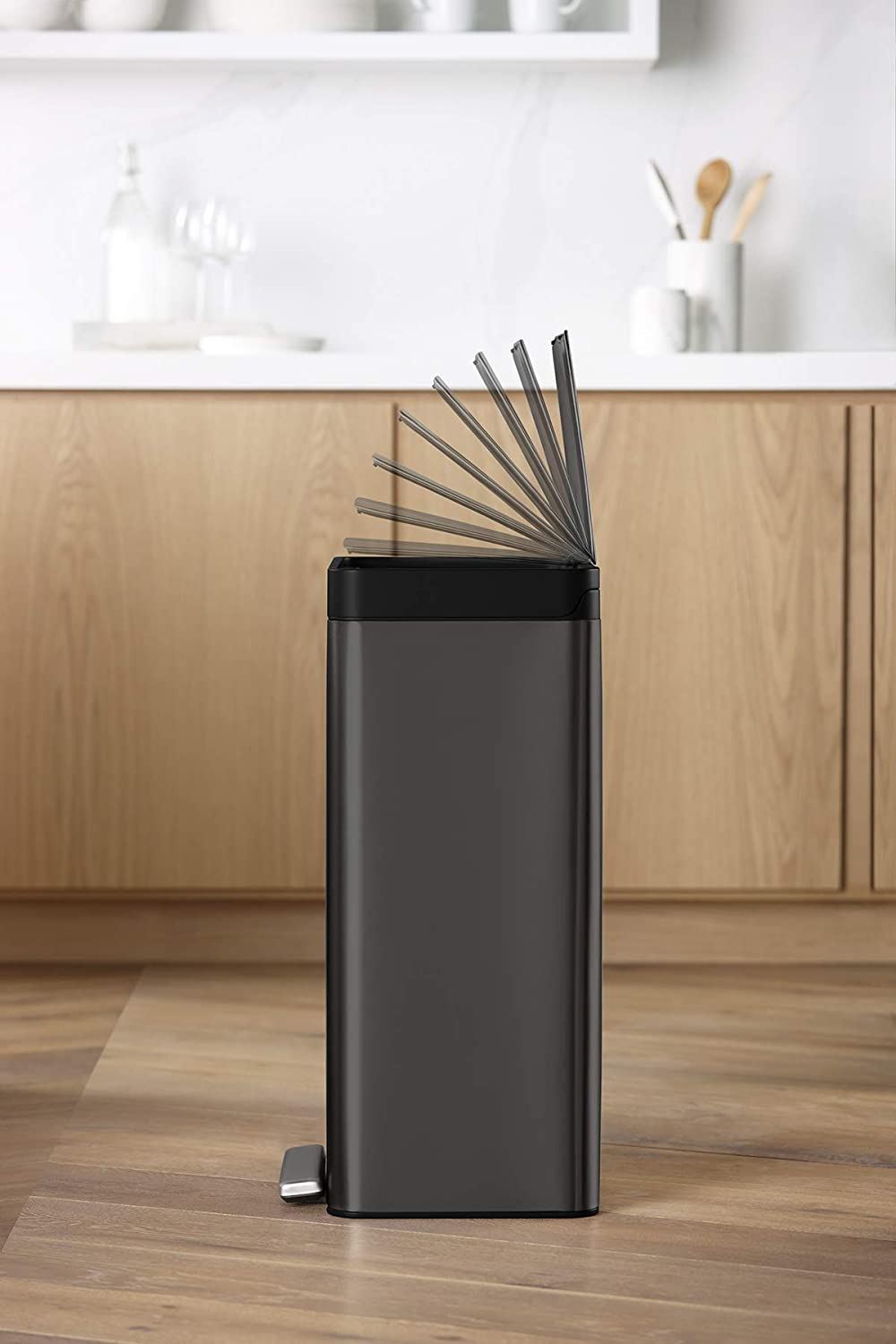 Kohler K-20956-BST Dual Compartment Step Trash Can, Liner, Black Stainless