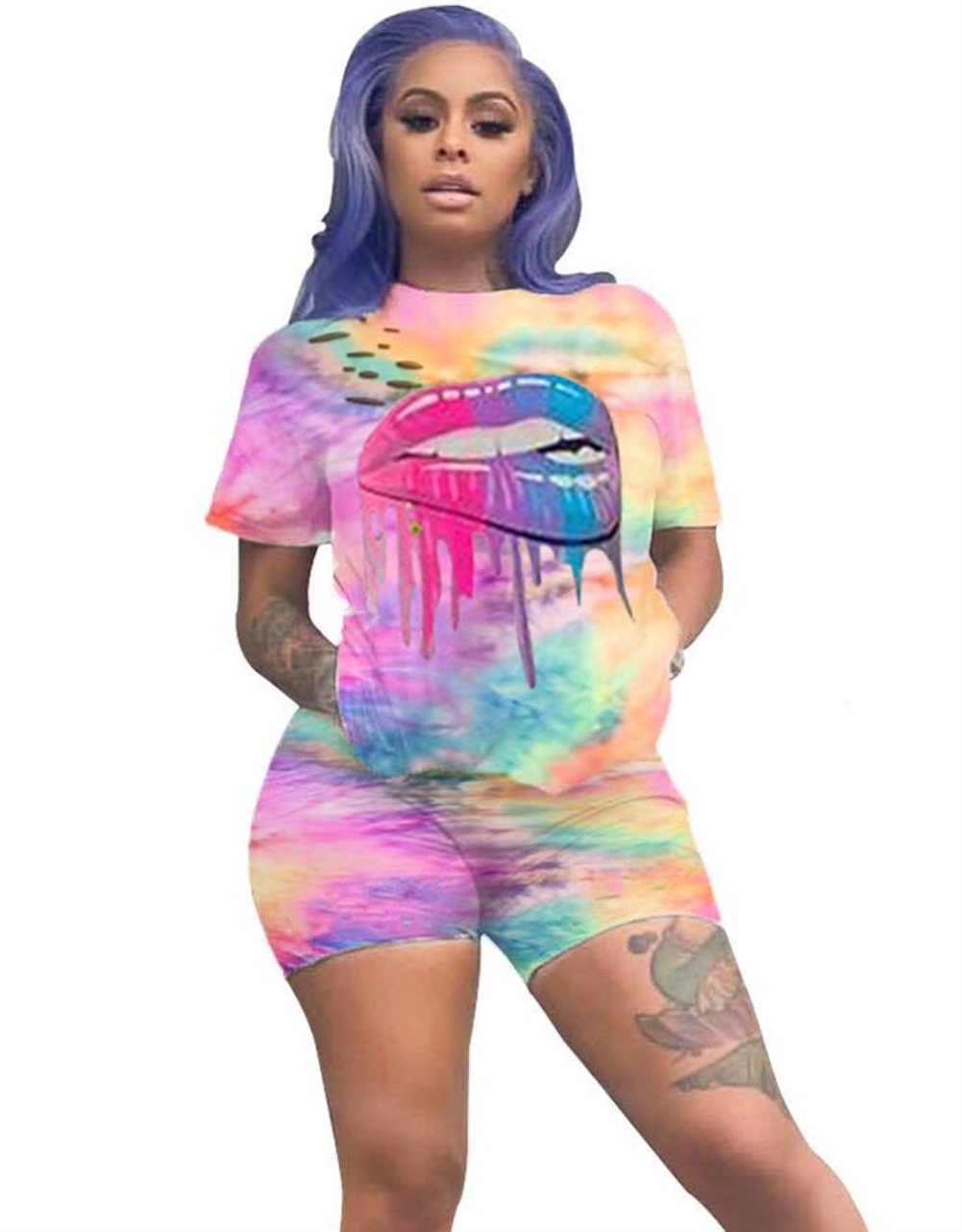 Summer Tie Dye Two Piece Biker Short Set