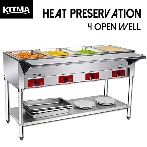 110V Food Warmer Commercial- Stainless Steel Steam Table, 4 Top Opening