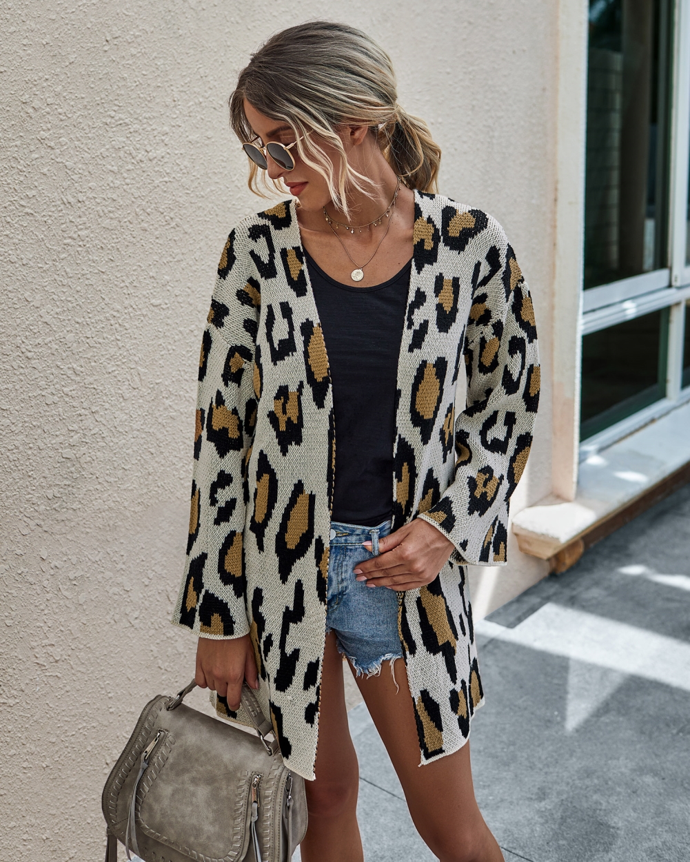 Falls Leopard Cardigans with Wide Sleeve Cuffs