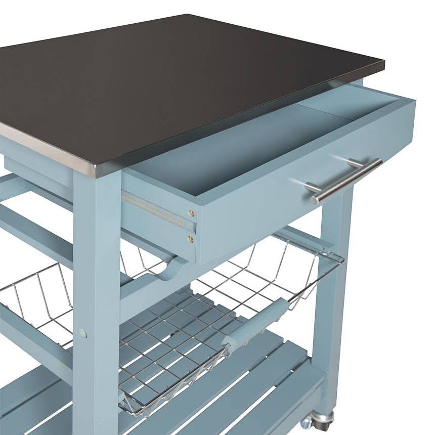 Powell Zoey 22 3/4x22 Wide Blue Wood and Stainless Steel Kitchen Cart