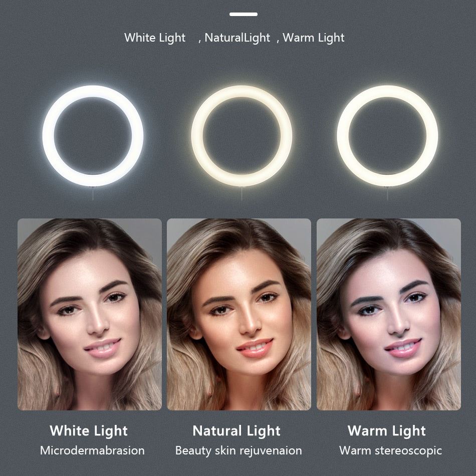 Ring Light With Tripod Photography Round Ring Lamp Phone Holder Dimmable Ringlight