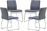 Dining Chairs Set of 4 Comfortable Modern Grey Faux Leather Dining Chairs