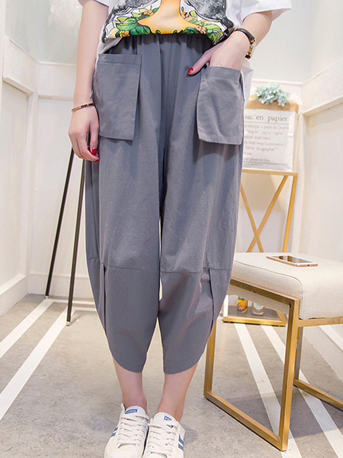 Plus Size Women Solid Casual Pants