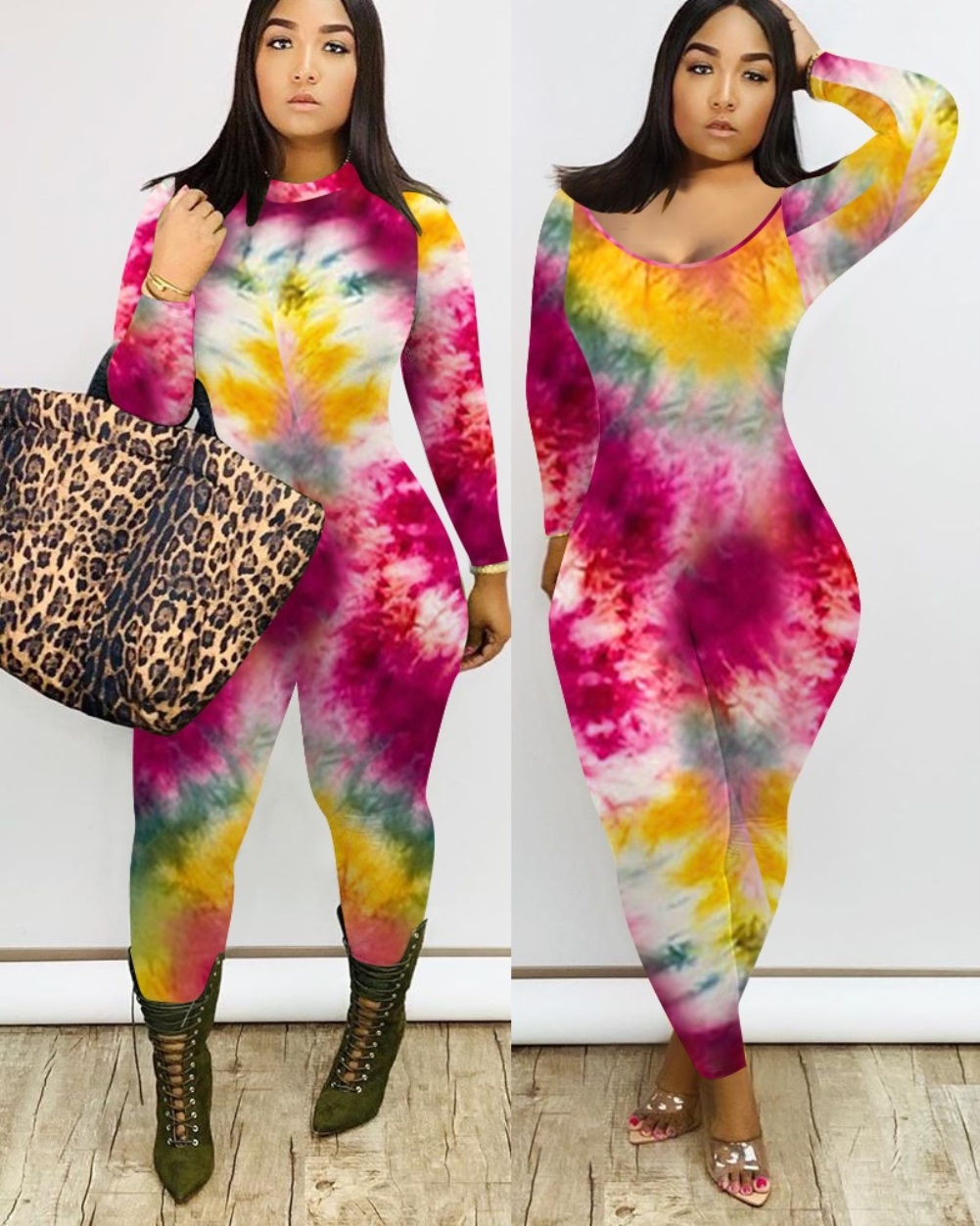 Autumn Tie Dye Long Sleeve Bodycon Jumpsuit