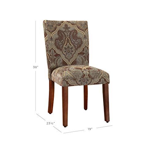 Upholstered Accent Dining Chair, Set of 2, Blue and Brown Paisley