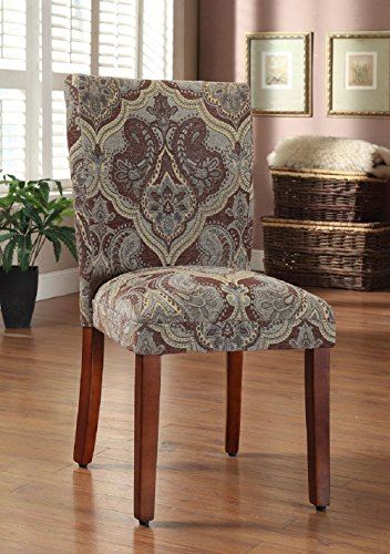 Upholstered Accent Dining Chair, Set of 2, Blue and Brown Paisley