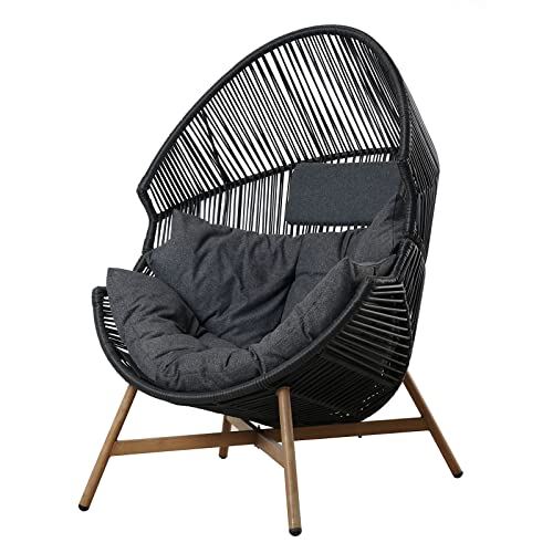 Grand Patio Wicker Egg Chair, Outdoor & Indoor Stationary Oversized Egg Basket Lounge Chair Open Weave for Front Porch, Backyard, Living Room, Bedroom, Dark Grey