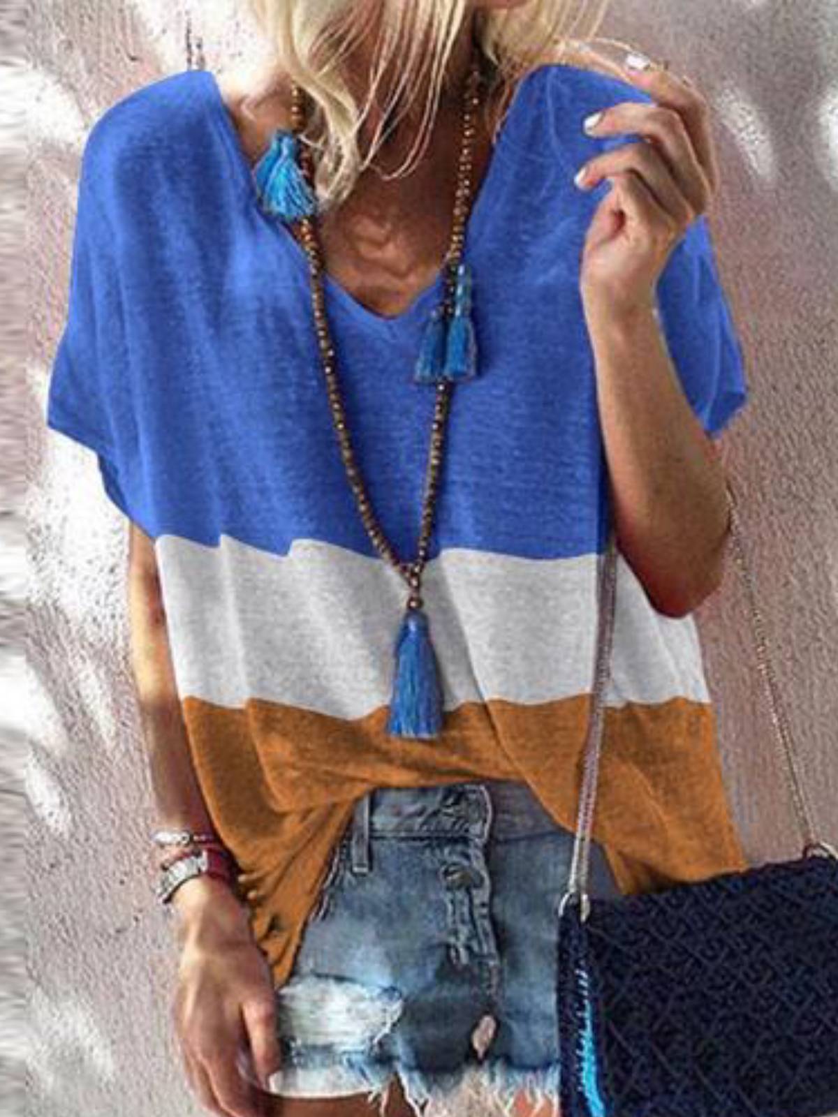 Short Sleeve Cotton-Blend Casual Shirts & Tops