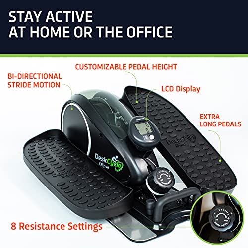DeskCycle Ellipse Under Desk Elliptical Machine, Compact Mini- Black