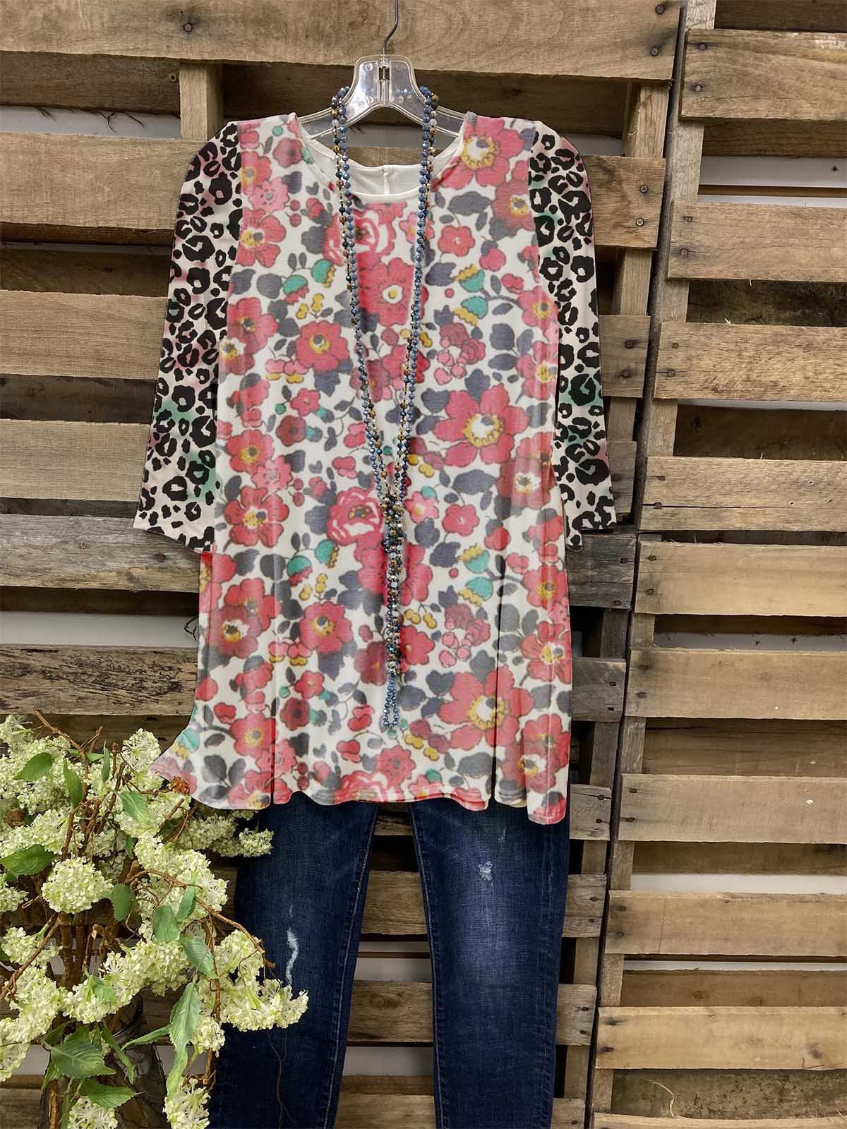 Vintage Color-Block Floral Shirts & Tops