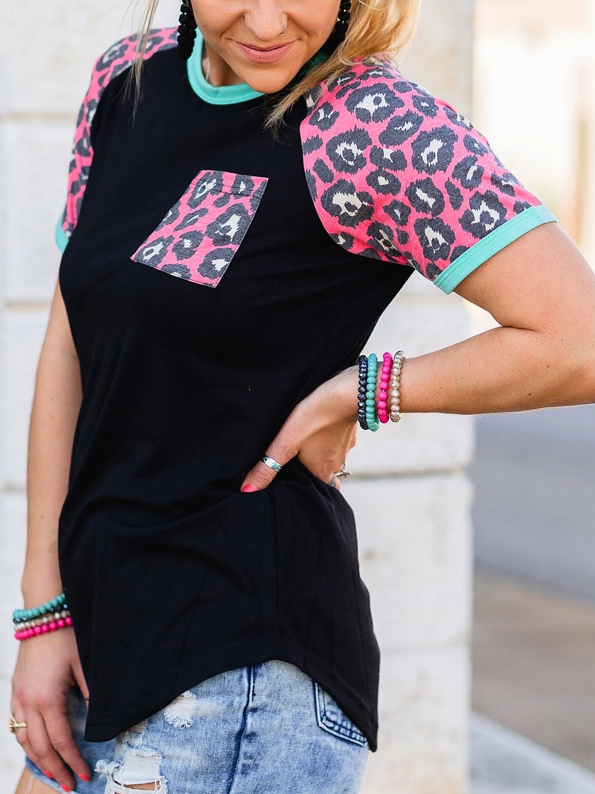 Leopard Shift Casual Short Sleeve Shirts & Tops