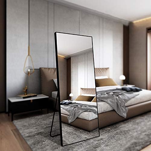 65”24” Full Length Floor Mirror with Stand and Black Frame For Bedroom/Silver