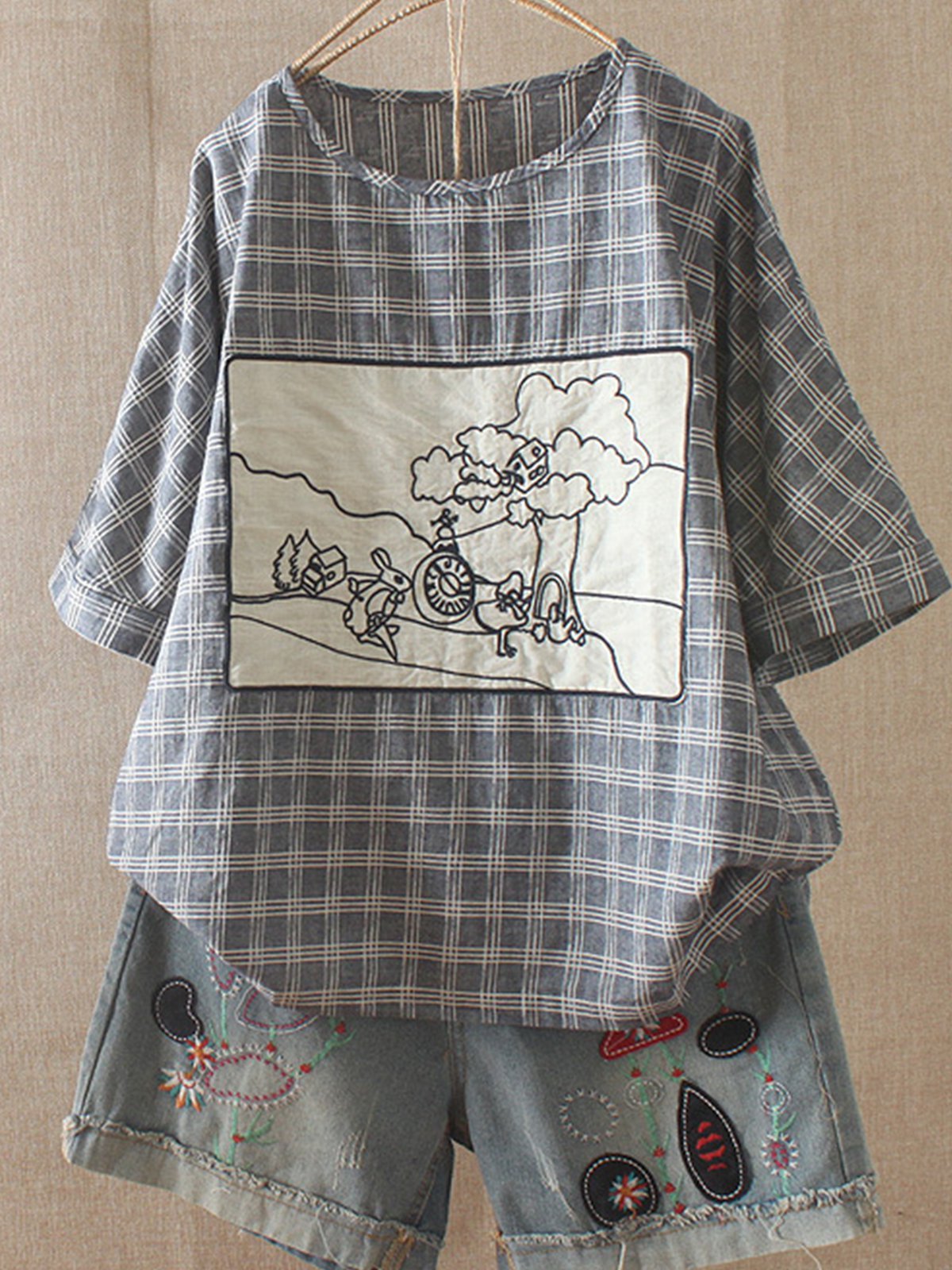 Cotton-Blend Sweet Short Sleeve Shirts & Tops