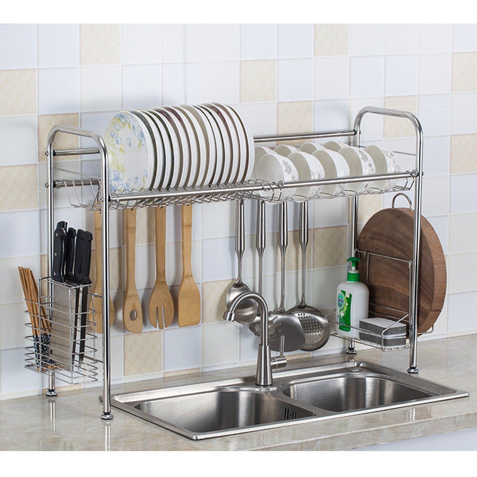 70cm Stainless Steel Dish Drying Rack Over The Sink Kitchen Storage Shelf Counter-top Space Saver