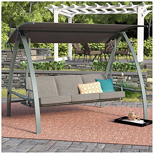 3 Person Patio Swinging Bench with Adjustable Canopy & Weather Resistant Steel Frame