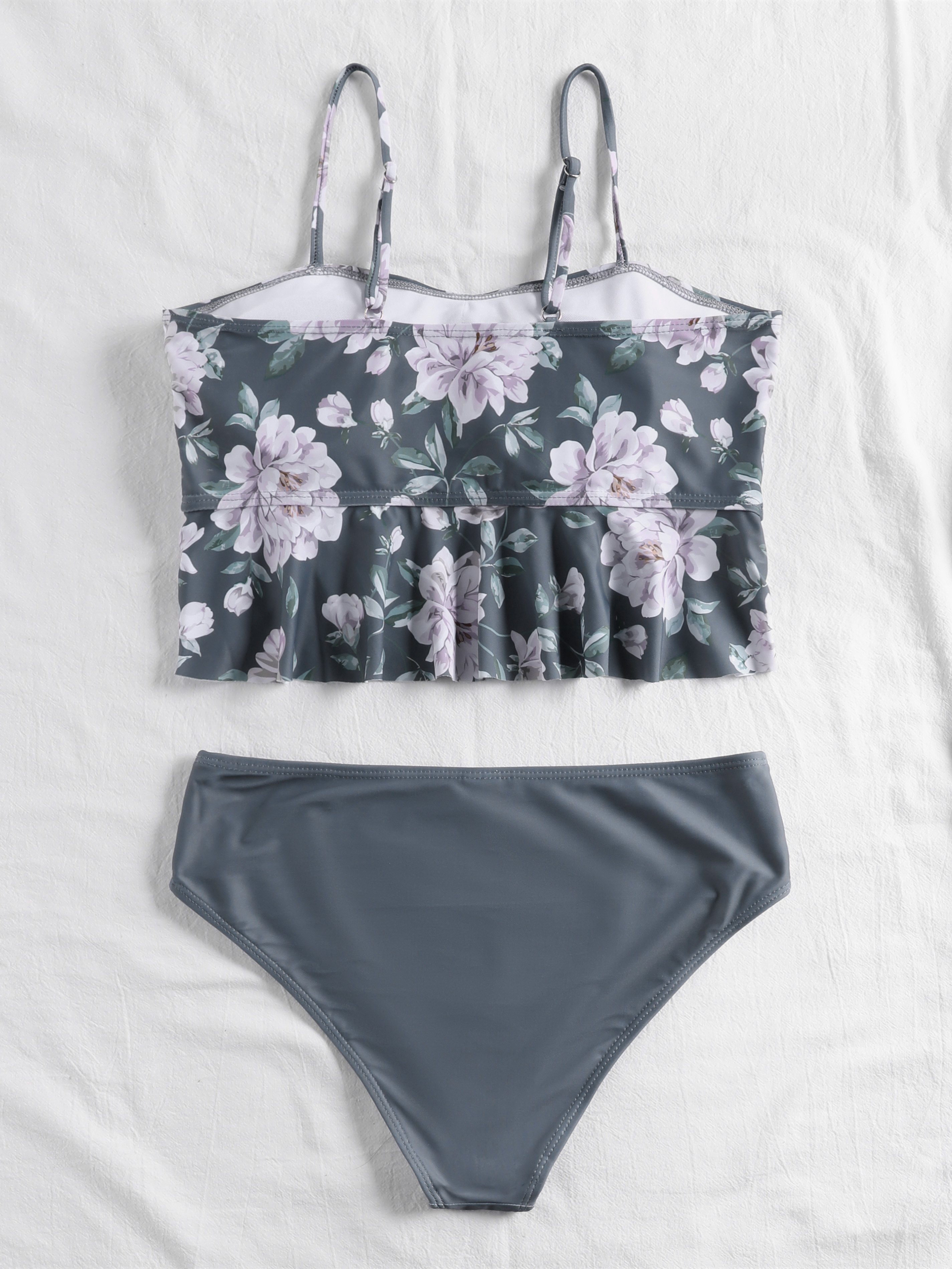 Floral Print Ruffle Hem Sling Bikini