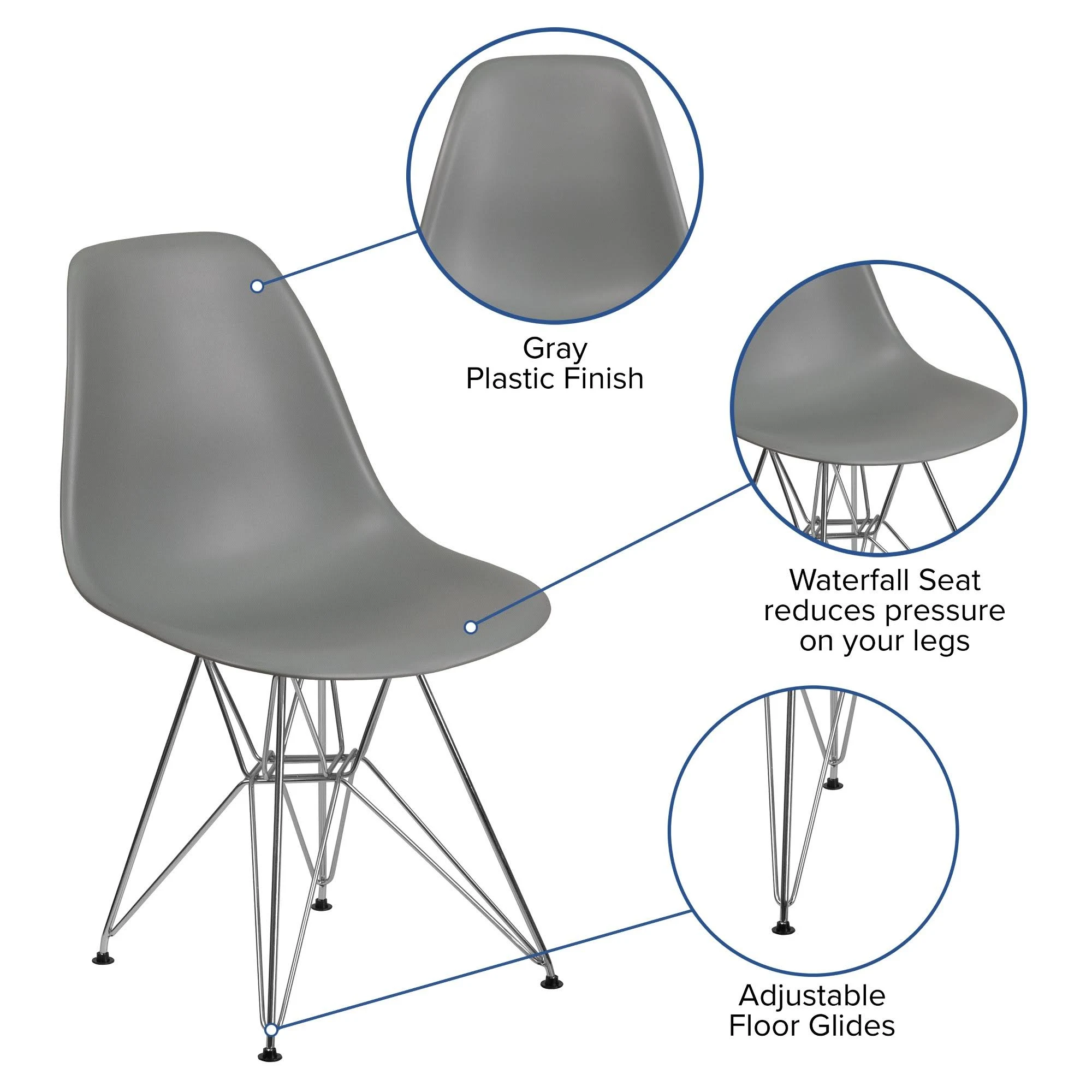 Flash Furniture Elon Series Gray Plastic Chair with Chrome Base