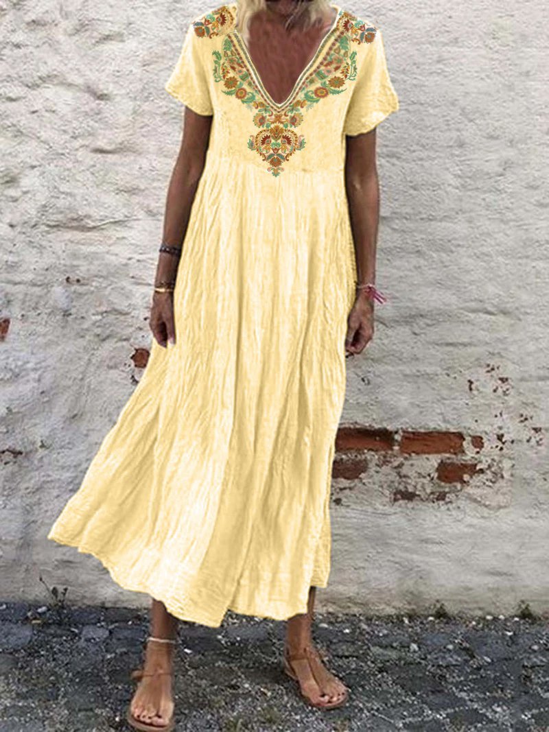 Bohemian Floral-Printed Midi Holiday Dress