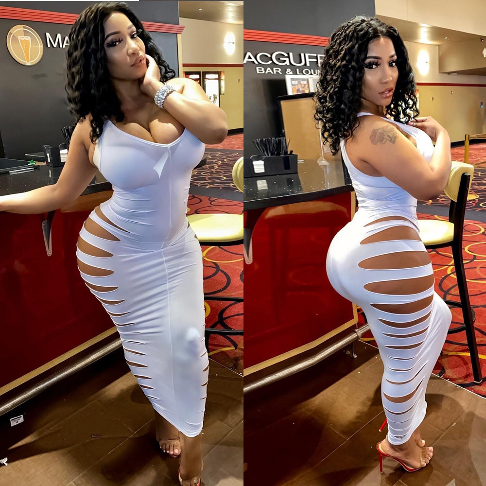 Sexy burnt flower solid color dress BN9271