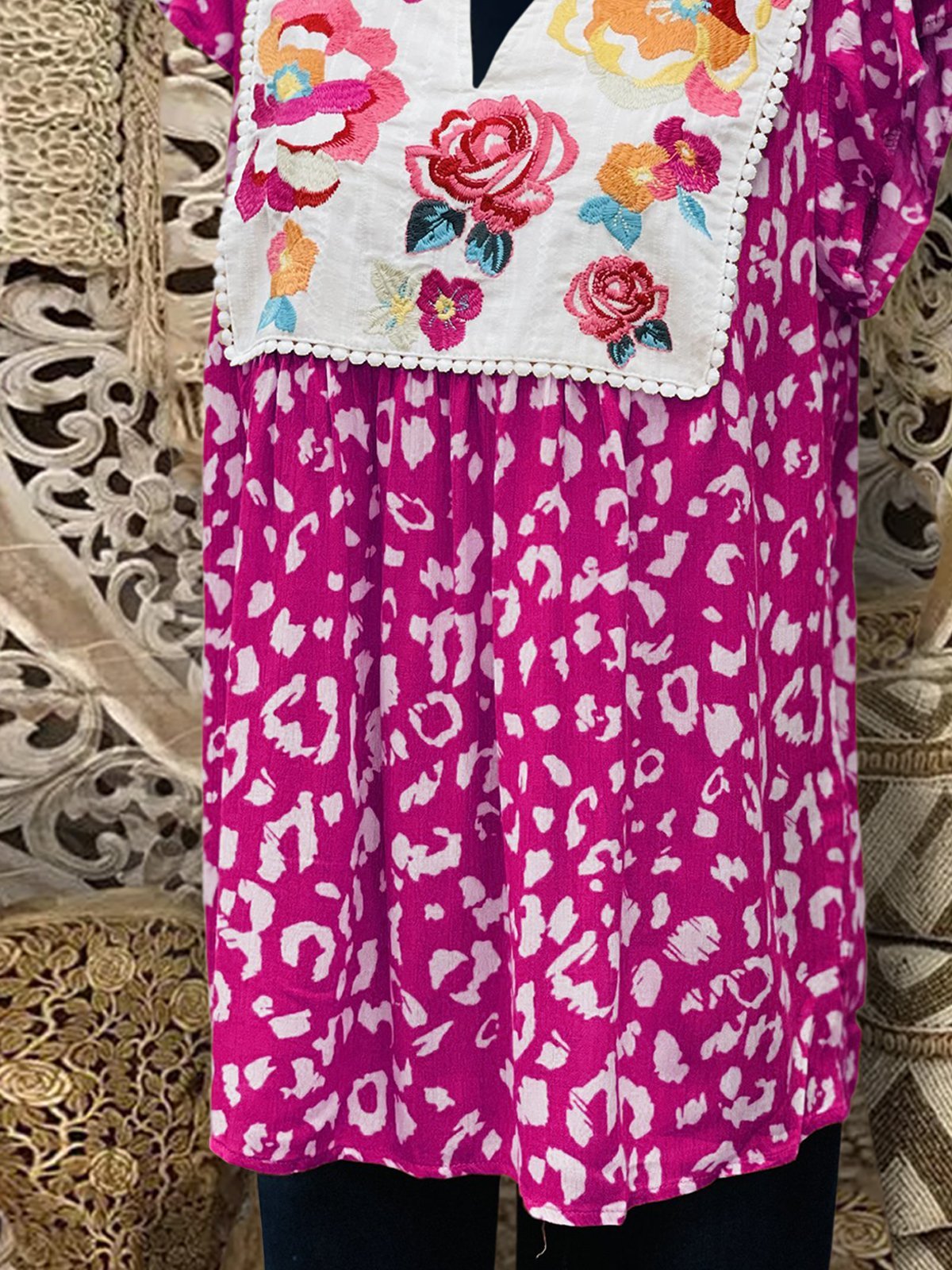 Boho Floral Short Sleeve Shift Shirts & Tops