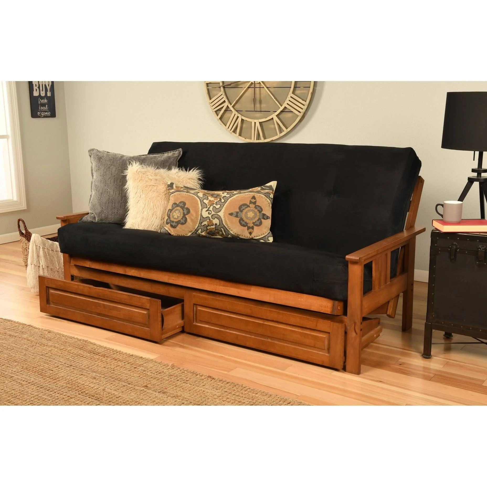 Porch Den Kern Full-Size Storage Futon with Suede Mattress (Oregon Trail Black)