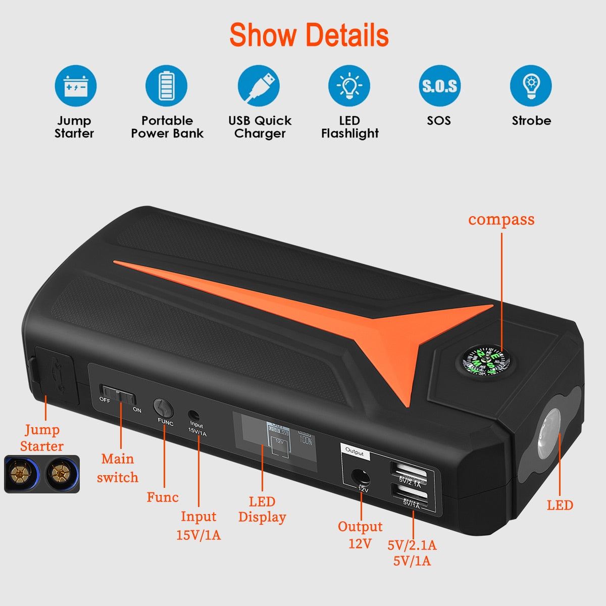 AsperX Jump Starter Car Booster Battery Starter Emergency Charging Device