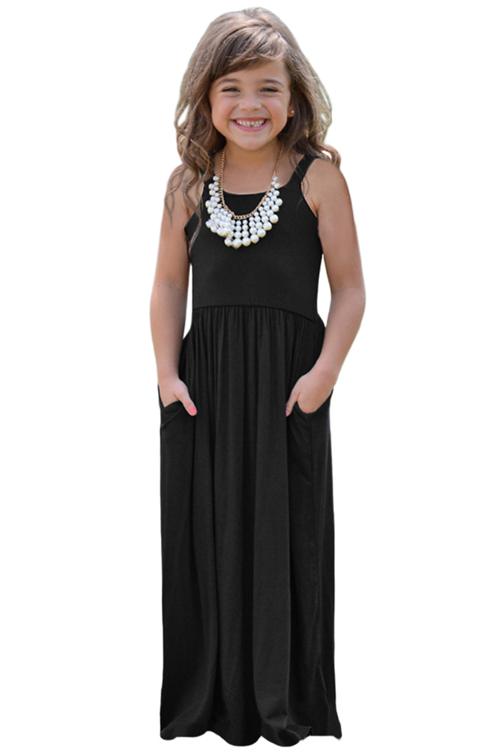 Black Girls Suspender Pocket Dress