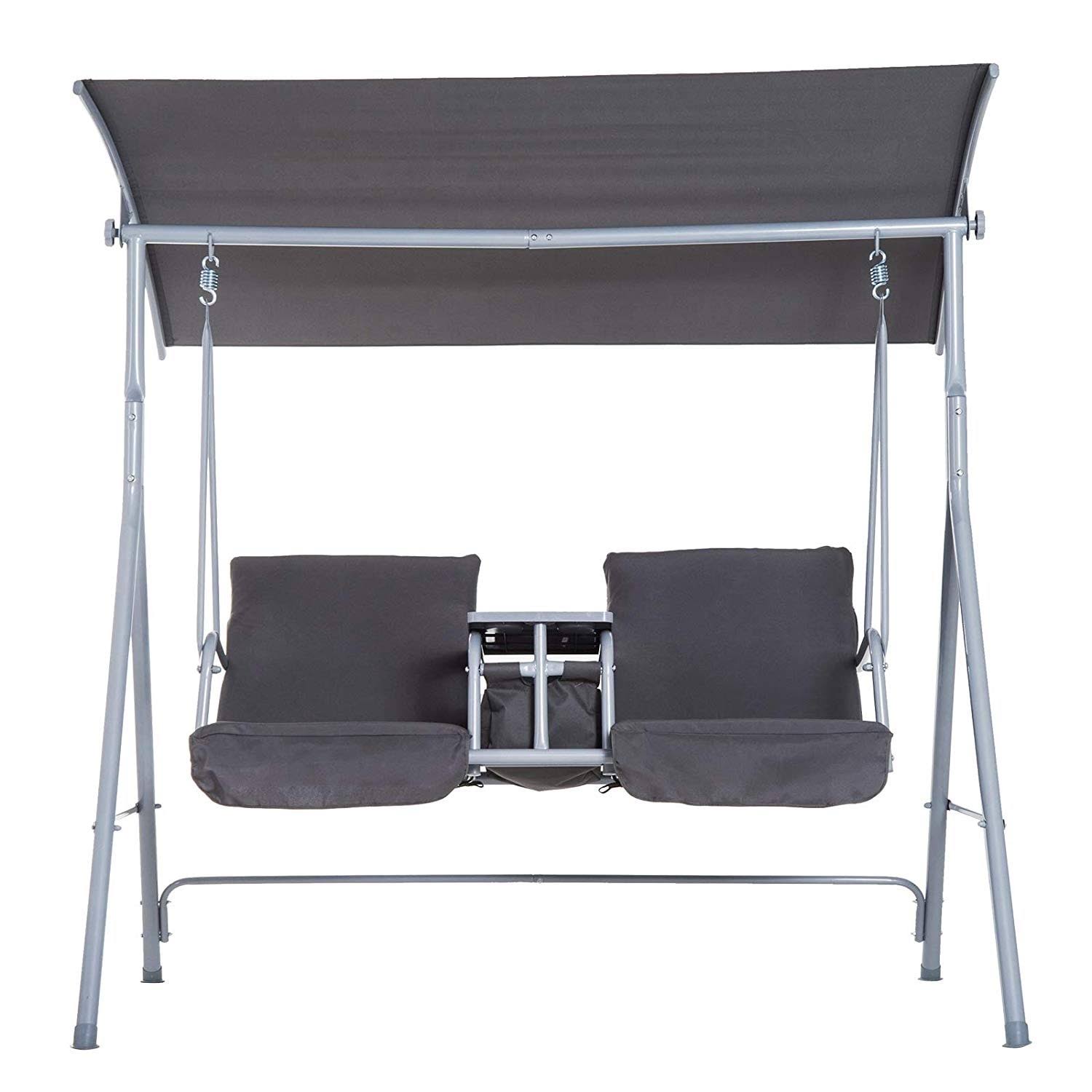 Jamna Water-Resistant Patio Swing with Center Pivot Table by Havenside Home - Grey